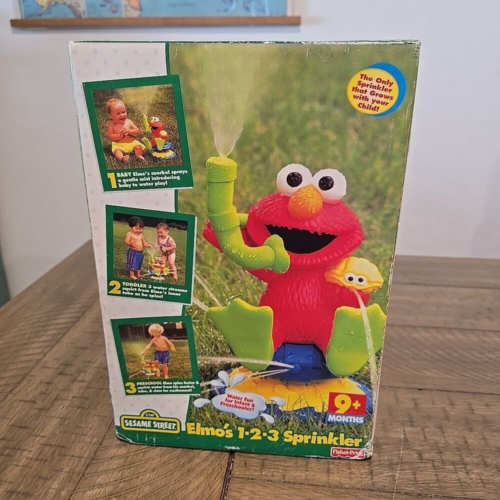 VTG 1997 Fisher Price TYCO Sesame Street ELMO 1 - 2 - 3 Sprinkler Toy W Box Inst